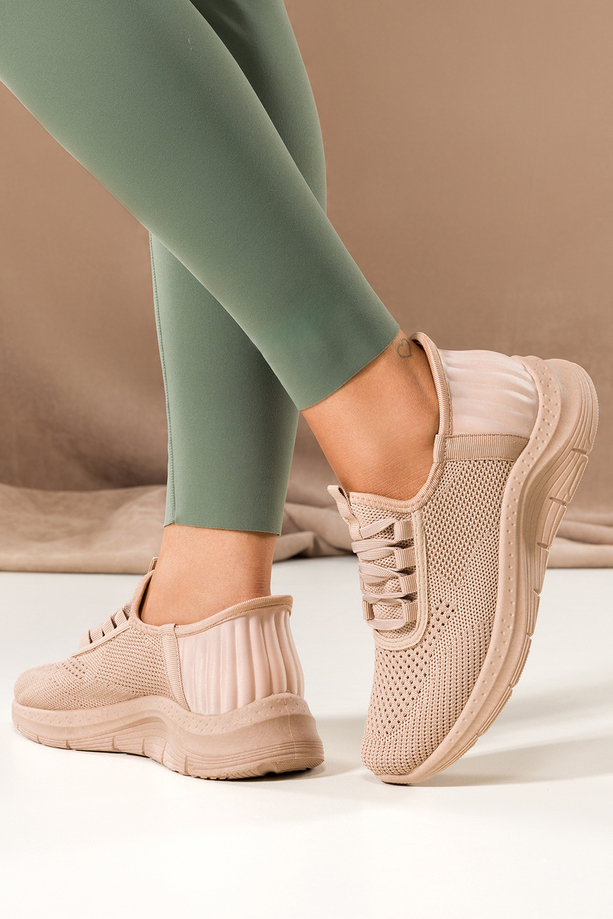 Beżowe buty sportowe damskie sneakersy z perforacją sznurowane Casu PDJ269-63