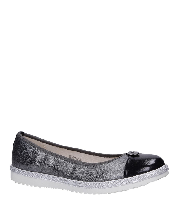 Stalowe baleriny espadryle z metalową ozdobą ze skórzaną wkładką Casu W19X2/P