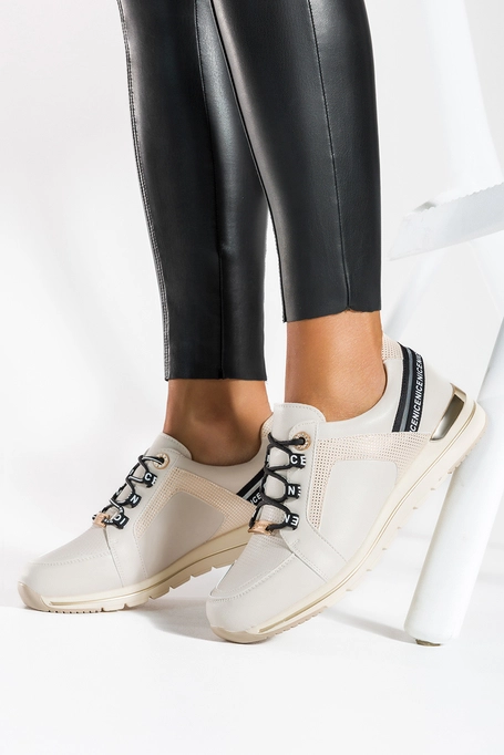 Beżowe sneakersy damskie buty sportowe na platformie sznurowane Casu SG-810-2