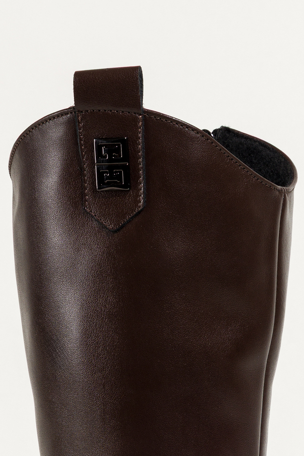 Czekoladowe kozaki skórzane damskie kowbojki na szerokim ściętym klocku stalowa ozdoba PRODUKT POLSKI Casu 29844