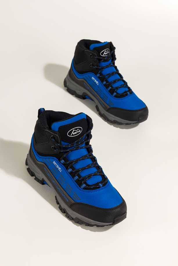 Niebieskie buty trekkingowe damskie z czarnymi dodatkami sznurowane softshell Casu Y7994-4