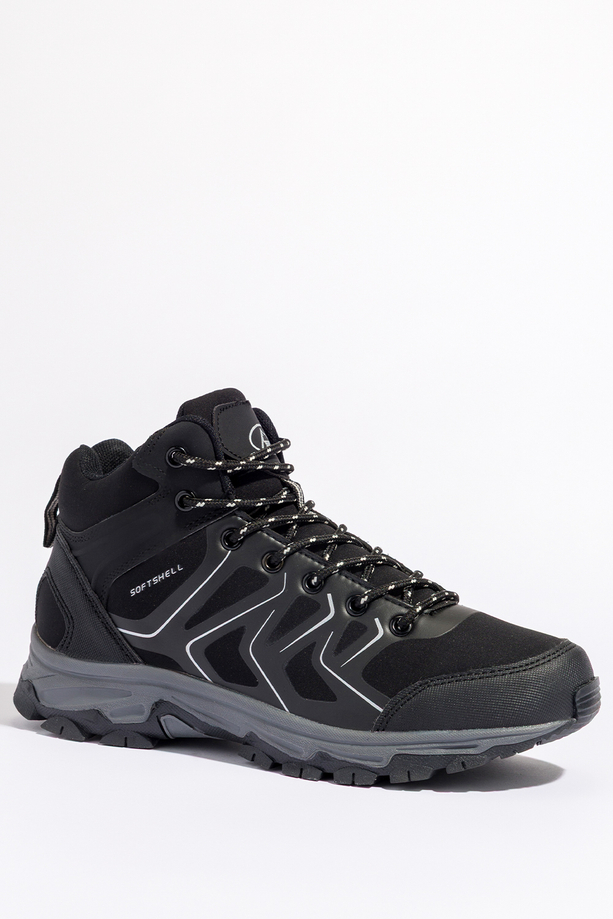 Czarne buty trekkingowe damskie z szarymi dodatkami sznurowane softshell Casu B2115-1