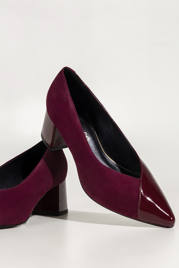 Bordowe czółenka skórzane damskie na szerokim obcasie PRODUKT POLSKI Casu 7088-378-656