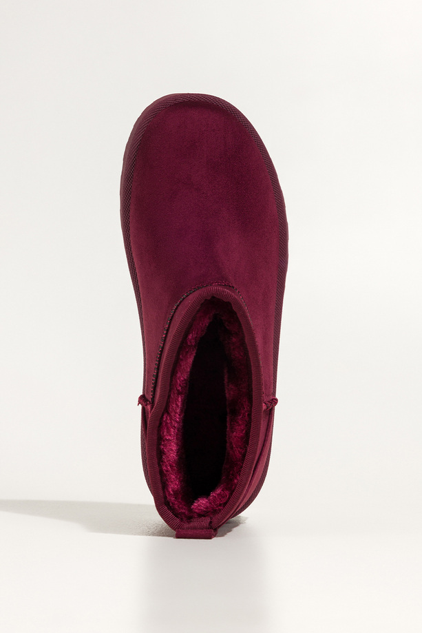 Bordowe śniegowce mukluki damskie na żłobionej platformie Casu EO758K