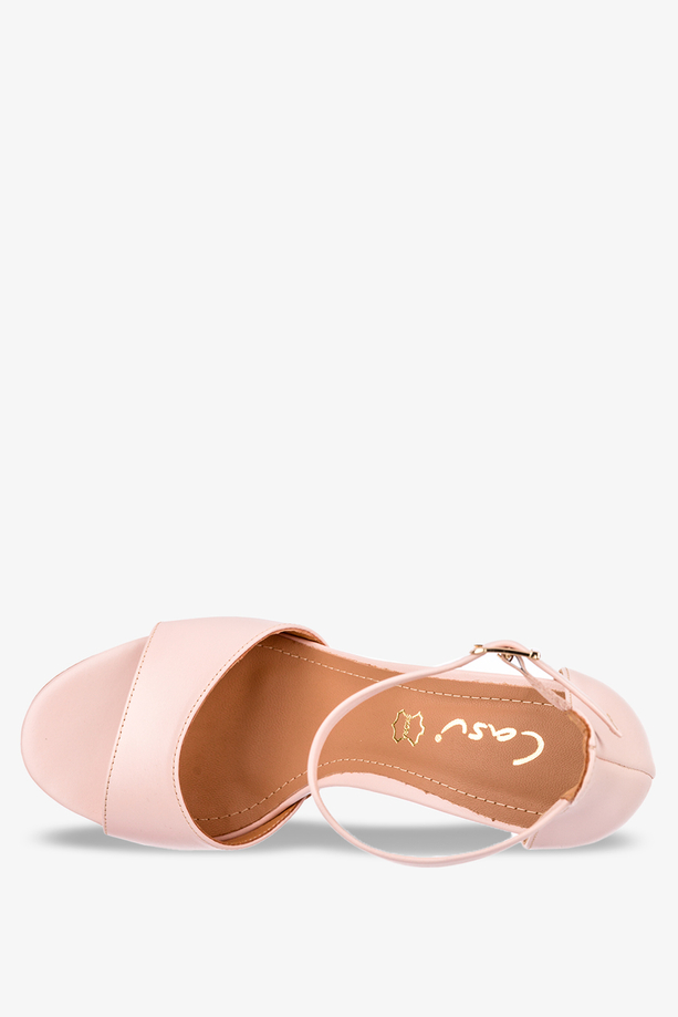 Różowe sandały szpilki z zakrytą piętą pasek wokół kostki POLSKA SKÓRA Casu 2495-330