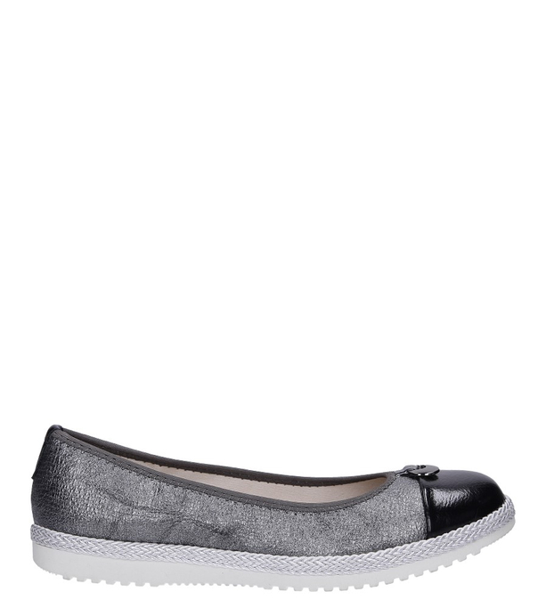 Stalowe baleriny espadryle z metalową ozdobą ze skórzaną wkładką Casu W19X2/P