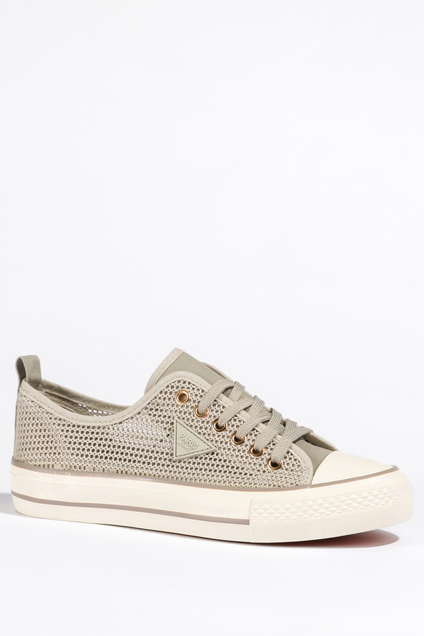 Szare trampki damskie ażurowe sneakersy na platformie sznurowane ozdoba na cholewce Carla QY838-13