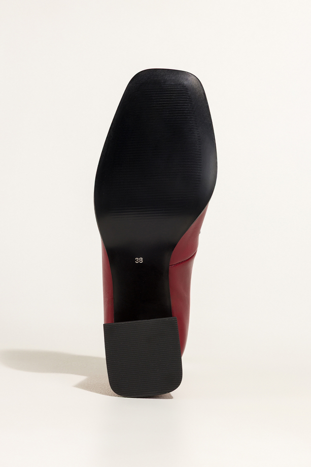 Bordowe mokasyny skórzane damskie na ozdobnym klocku złota sprzączka PRODUKT POLSKI Casu 7317-768