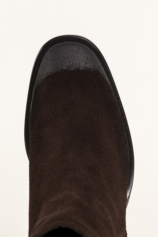 Czekoladowe botki skórzane damskie na szerokim słupku guma w cholewce ozdoba z cyrkoniami PRODUKT POLSKI Casu 8864