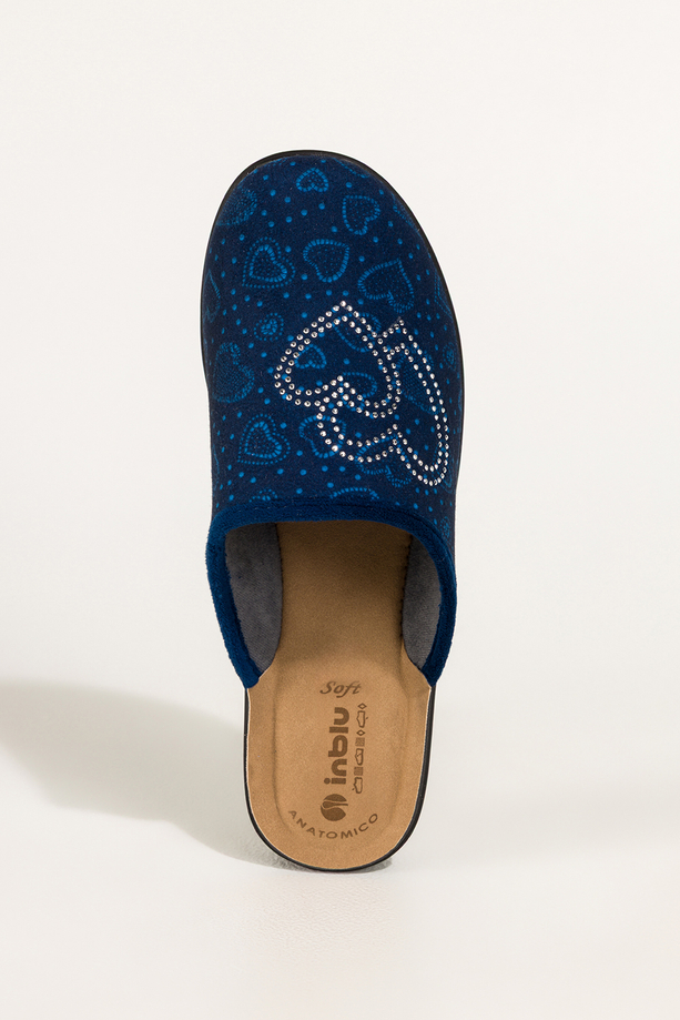 Granatowe kapcie damskie Inblu obuwie domowe serca z cyrkoniami wkładka soft XU989Y99