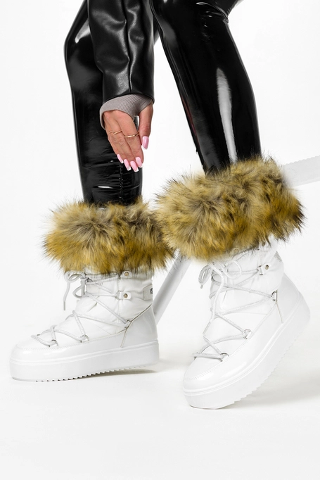 Białe śniegowce damskie mukluki z futerkiem emu Casu 8272-2