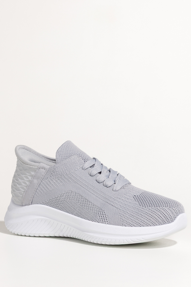 Szare buty sportowe damskie na fitness sneakersy na elastycznej białej platformie sznurowane Casu L8010