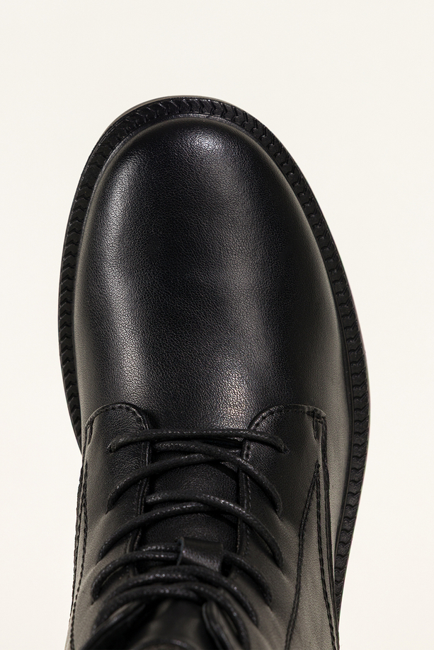 Czarne botki skórzane damskie Sergio Leone na szerokim klocku ozdobna podeszwa sznurowane YG74827-H