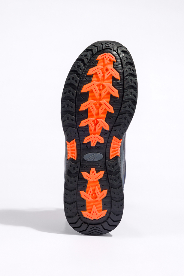 Granatowe buty trekkingowe damskie buty sportowe na bieżnikowanej podeszwie z regulowaną elastyczną sznurówką pomarańczowe wstawki softshell Casu 2213-5W