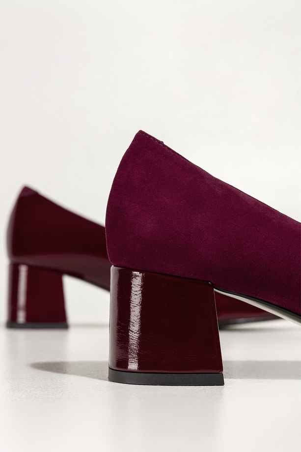 Bordowe czółenka skórzane damskie na szerokim obcasie PRODUKT POLSKI Casu 7088-378-656