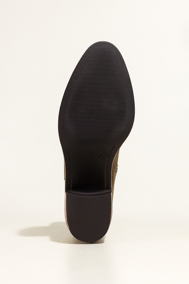 Ciemnobeżowe botki skórzane damskie Sergio Leone obcas klocek przeszyta cholewka YG74678-H