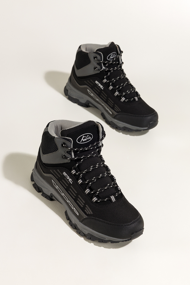 Czarne buty trekkingowe damskie z szarymi dodatkami sznurowane softshell Casu Y7994-8