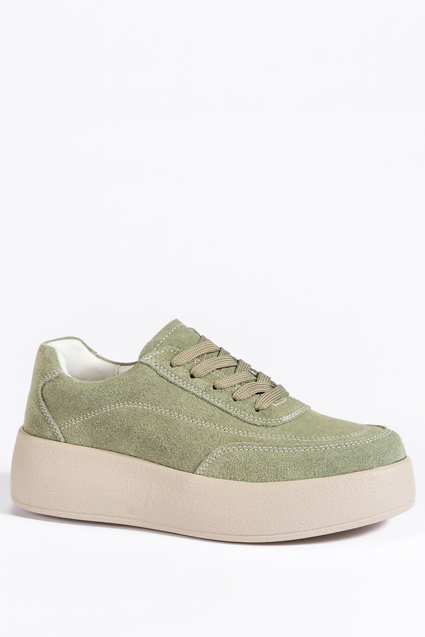 Zielone sneakersy skórzane damskie creepersy na platformie sznurowane Carla 2323