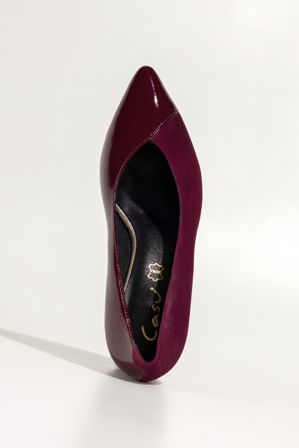 Bordowe czółenka skórzane damskie na szerokim obcasie PRODUKT POLSKI Casu 7088-378-656