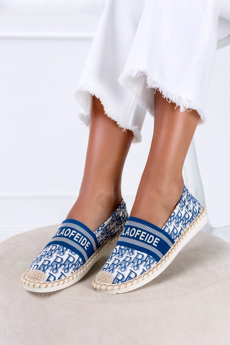 Niebieskie espadryle z napisami slip on Casu NB538P