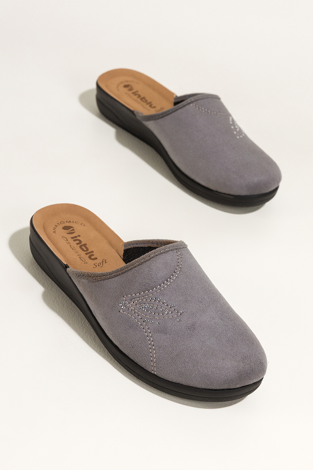 Szare kapcie damskie Inblu obuwie domowe z cyrkoniami wkładka soft XU999951