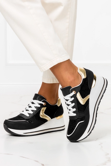 Czarne sneakersy na koturnie buty sportowe sznurowane Casu BK220