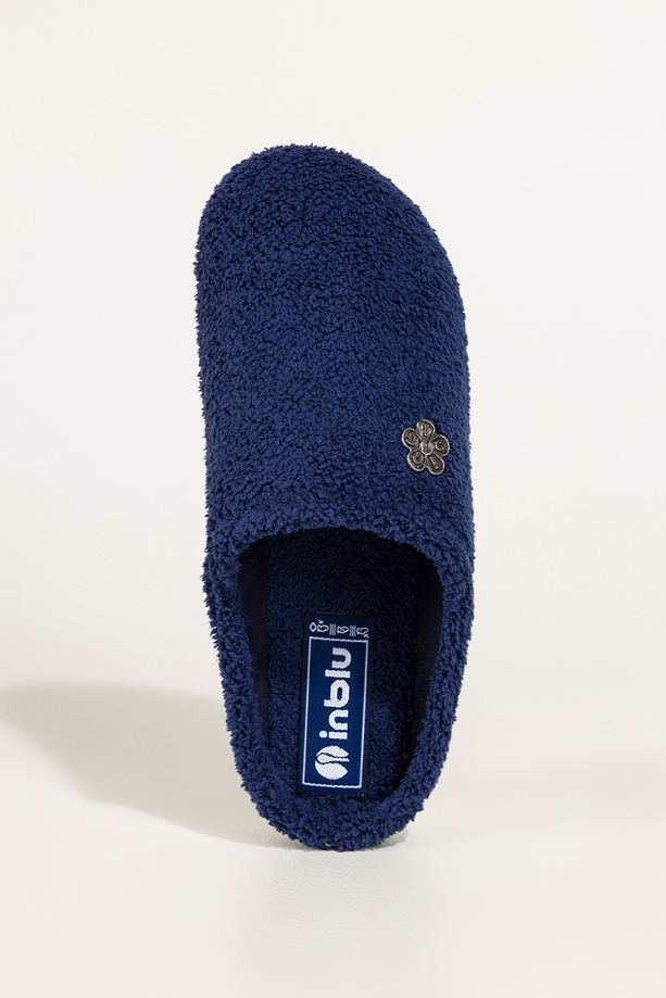 Granatowe kapcie damskie Inblu obuwie domowe ozdobny stalowy kwiatek VX689899