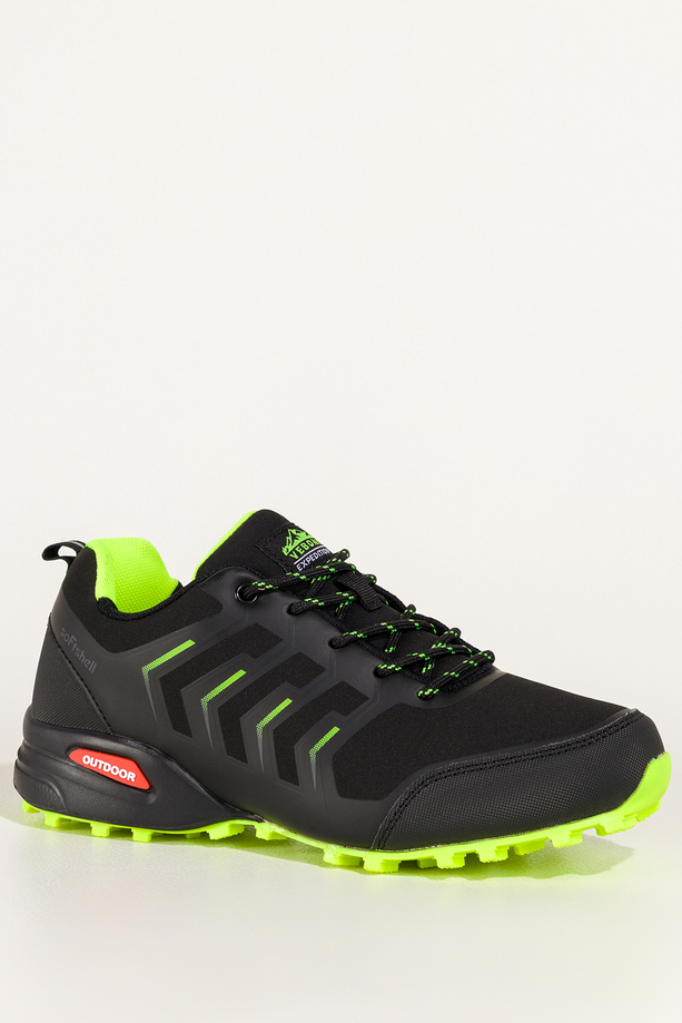 Czarne buty trekkingowe damskie buty sportowe softshell na bieżnikowanej podeszwie seledynowe wstawki sznurowane Carla EY82976-7