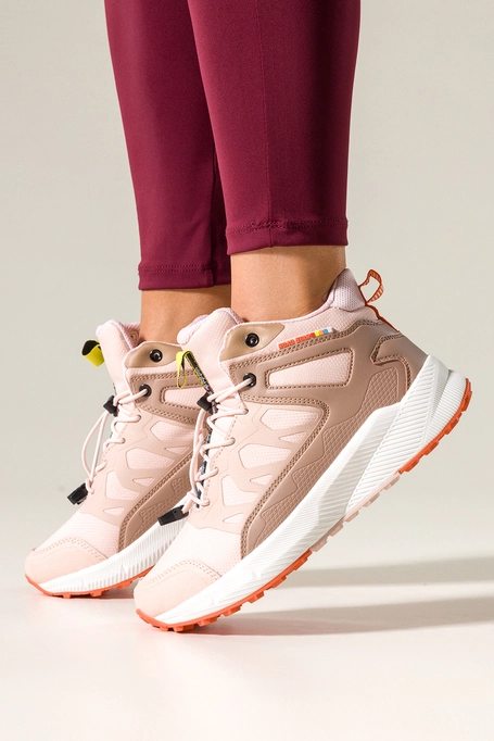 Różowe buty sportowe trekkingowe damskie wodoodporne na bieżnikowanej podeszwie z regulowaną elastyczną sznurówką beżowe wstawki Casu 7493-2D