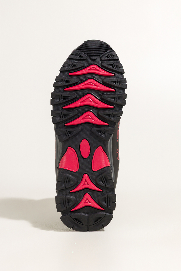 Czarne buty trekkingowe damskie z czerwonymi dodatkami sznurowane softshell Casu Y7994-6