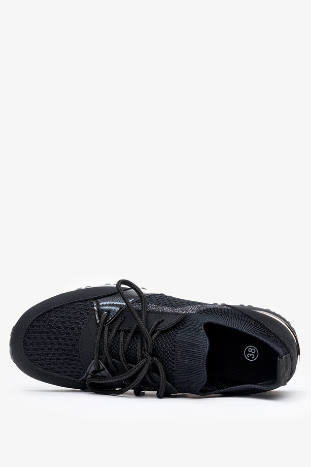 Czarne sneakersy Casu buty sportowe na ukrytym koturnie sznurowane 7-K2145A