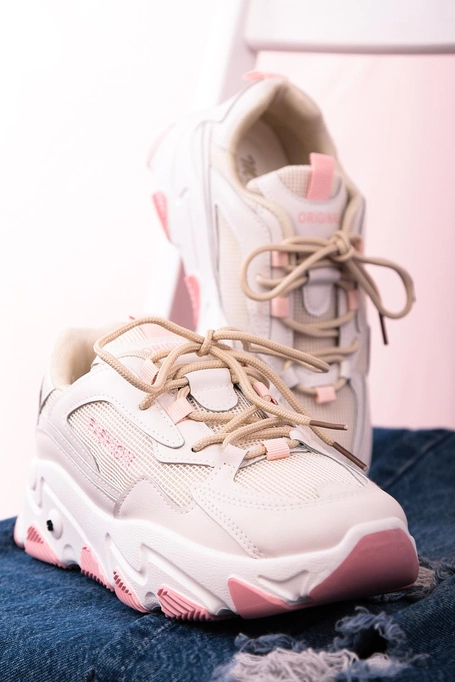 Beżowe buty sportowe sneakersy sznurowane Casu 204/33P