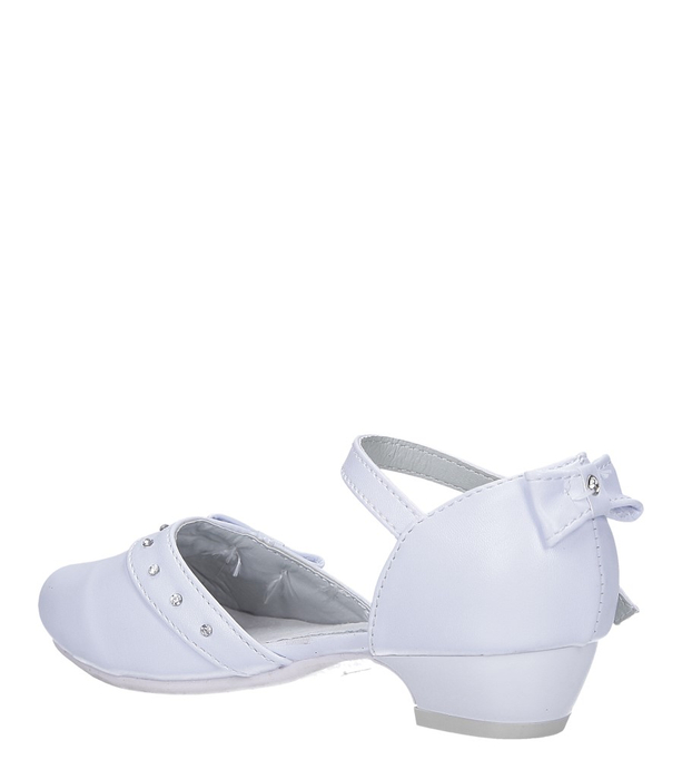 Białe buty komunijne z kokardką i cyrkoniami Casu C6929
