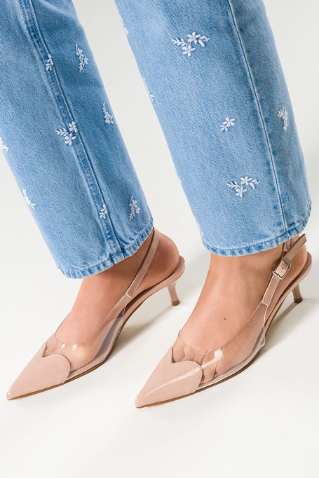 Beżowe czółenka damskie lakierowane transparentne obcas szpilka Carla HD53-5