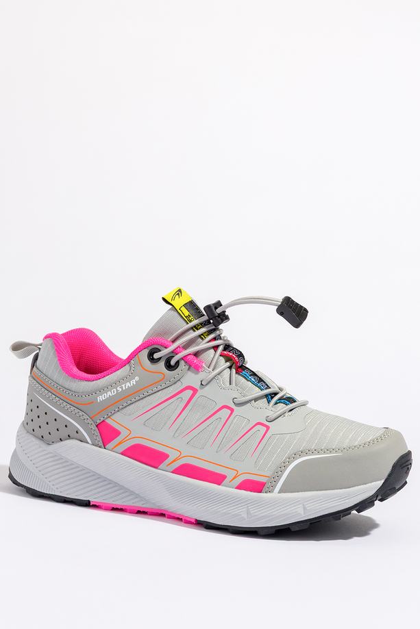 Szare buty sportowe trekkingowe damskie na podeszwie ze żłobieniami z regulowaną elastyczną sznurówką Casu 2505-8W