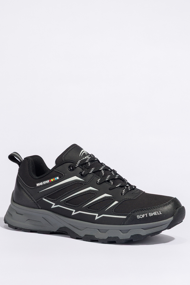 Czarne buty trekkingowe damskie buty sportowe na bieżnikowanej podeszwie sznurowane białe wstawki softshell Casu 2408-1W