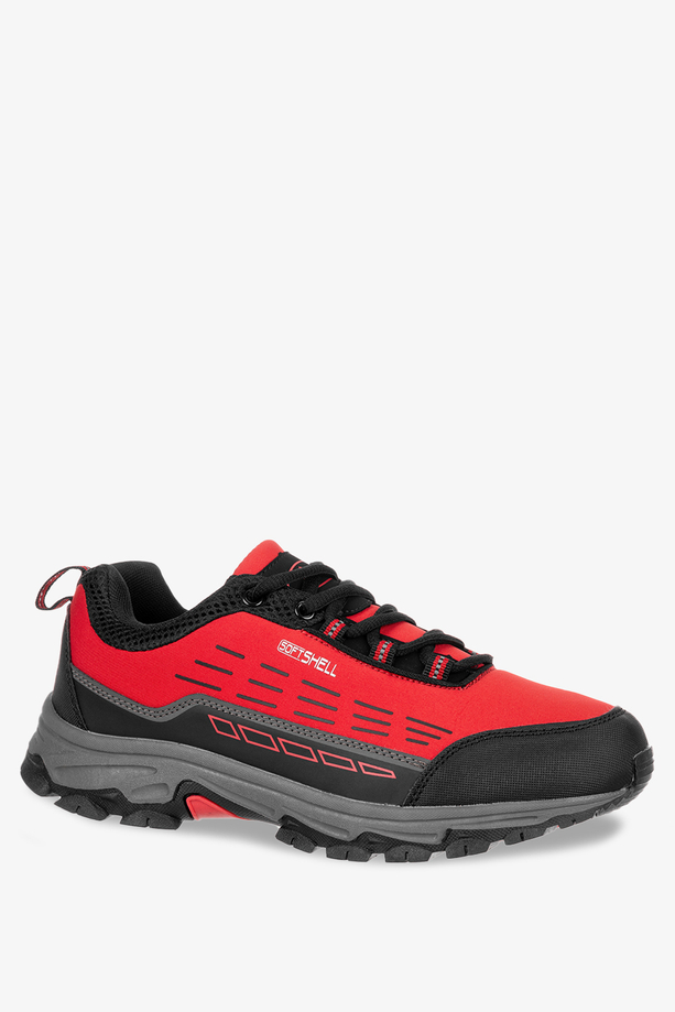Czerwone buty trekkingowe sznurowane softshell Casu A2003-4