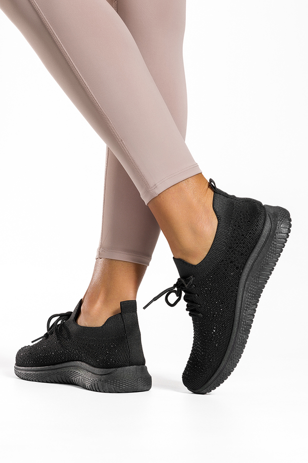 Czarne sneakersy damskie buty sportowe z kryształkami sznurowane Casu SJ2370-1