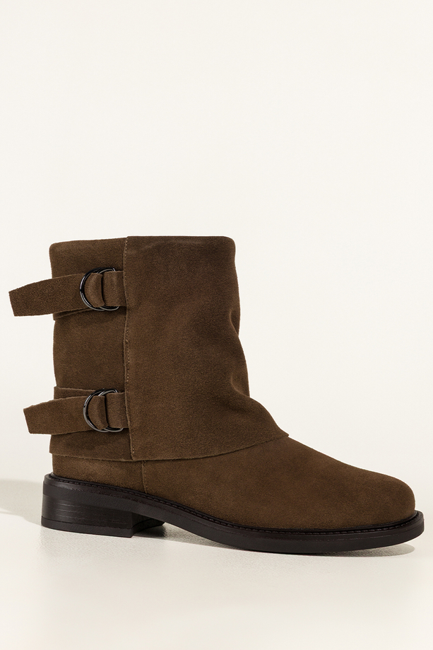 Brązowe botki skórzane damskie z szeroką cholewką Sergio Leone niski obcas regulowane paski na cholewce YG74443-H