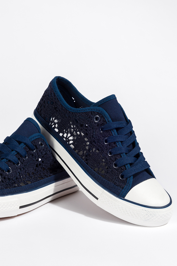 Granatowe trampki damskie koronkowe buty sportowe ażurowe sznurowane Casu EV-97