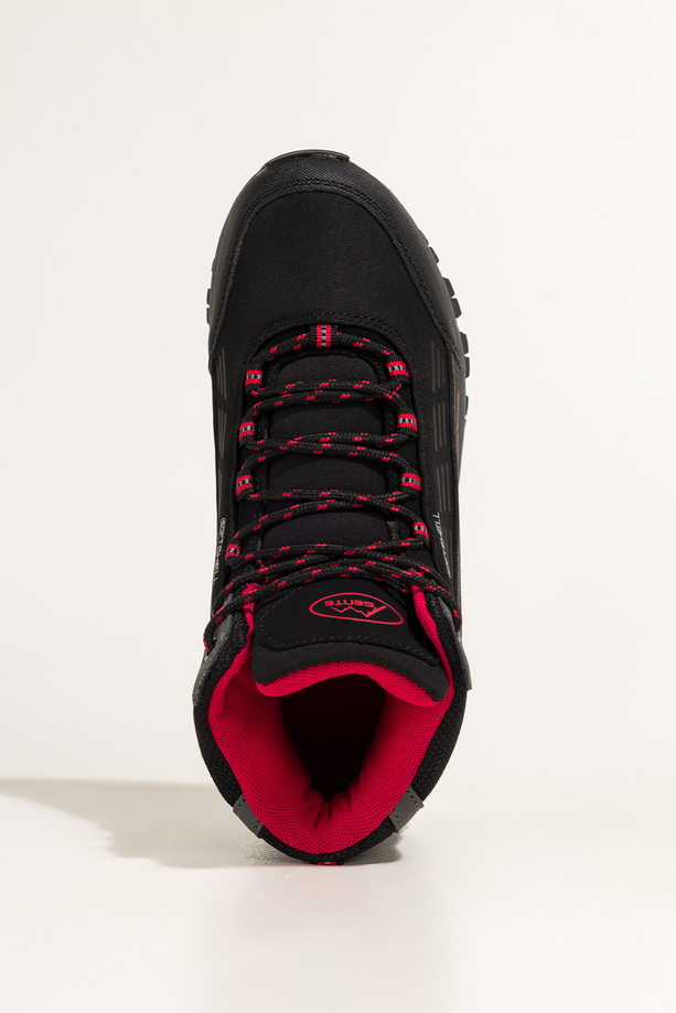 Czarne buty trekkingowe damskie z czerwonymi dodatkami sznurowane softshell Casu Y7994-6