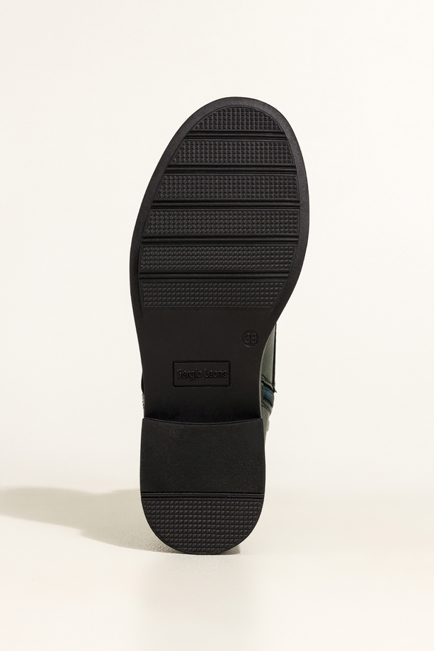 Zielone botki skórzane damskie Sergio Leone na szerokim klocku ozdobna podeszwa sznurowane YG74827-H