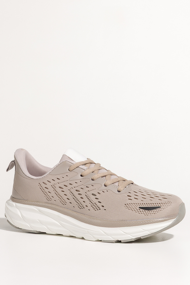 Beżowe sneakersy damskie buty sportowe do biegania na białej platformie ze żłobieniami sznurowane Casu BC109