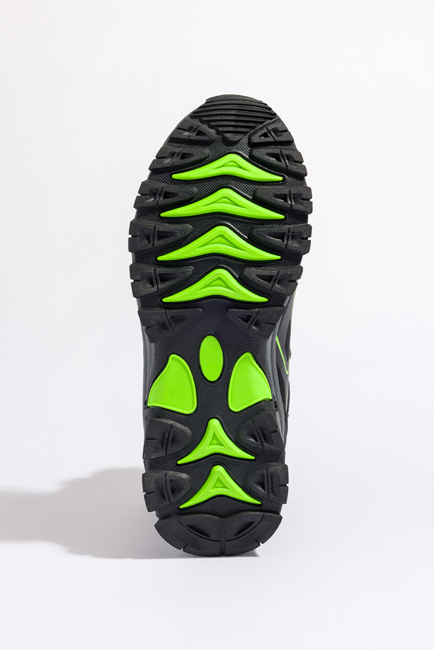 Czarne buty trekkingowe damskie z seledynowymi dodatkami sznurowane softshell Casu B2115-2