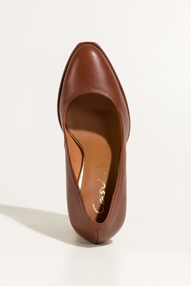 Brązowe czółenka skórzane damskie na słupku PRODUKT POLSKI Casu 7253-806