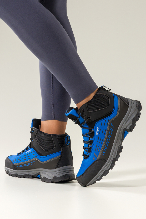 Niebieskie buty trekkingowe damskie z czarnymi dodatkami sznurowane softshell Casu Y7994-4
