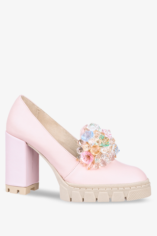 Różowe mokasyny z kryształkami na słupku POLSKA SKÓRA Casu 4159