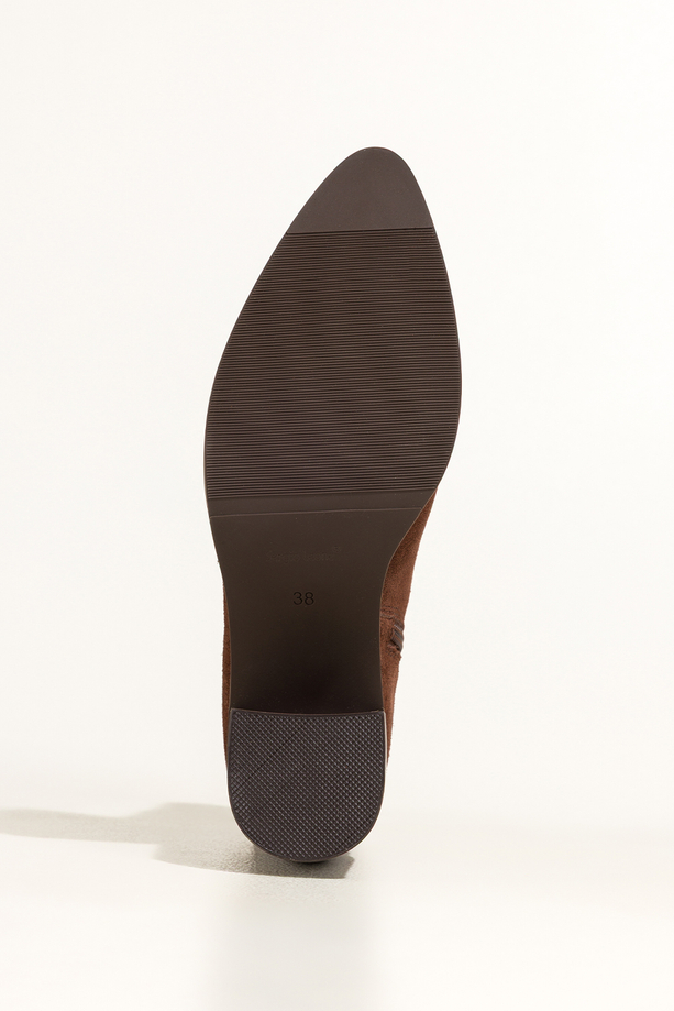 Czekoladowe botki skórzane damskie Sergio Leone na słupku pasek ze złotą ozdobą YG74615-H