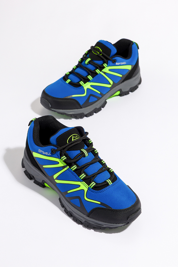 Niebieskie buty trekkingowe damskie z seledynowymi dodatkami sznurowane softshell Casu B2111-3