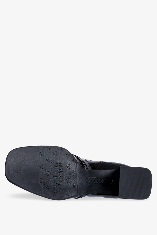 Półbuty skórzane Arka na klocku lakierowane krokodyli wzór brązowe PRODUKT POLSKI 6274